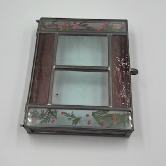 Burnes Of Boston Leaded Glass Box With Dried‎ Flowers Pink - Picture 1 of 12